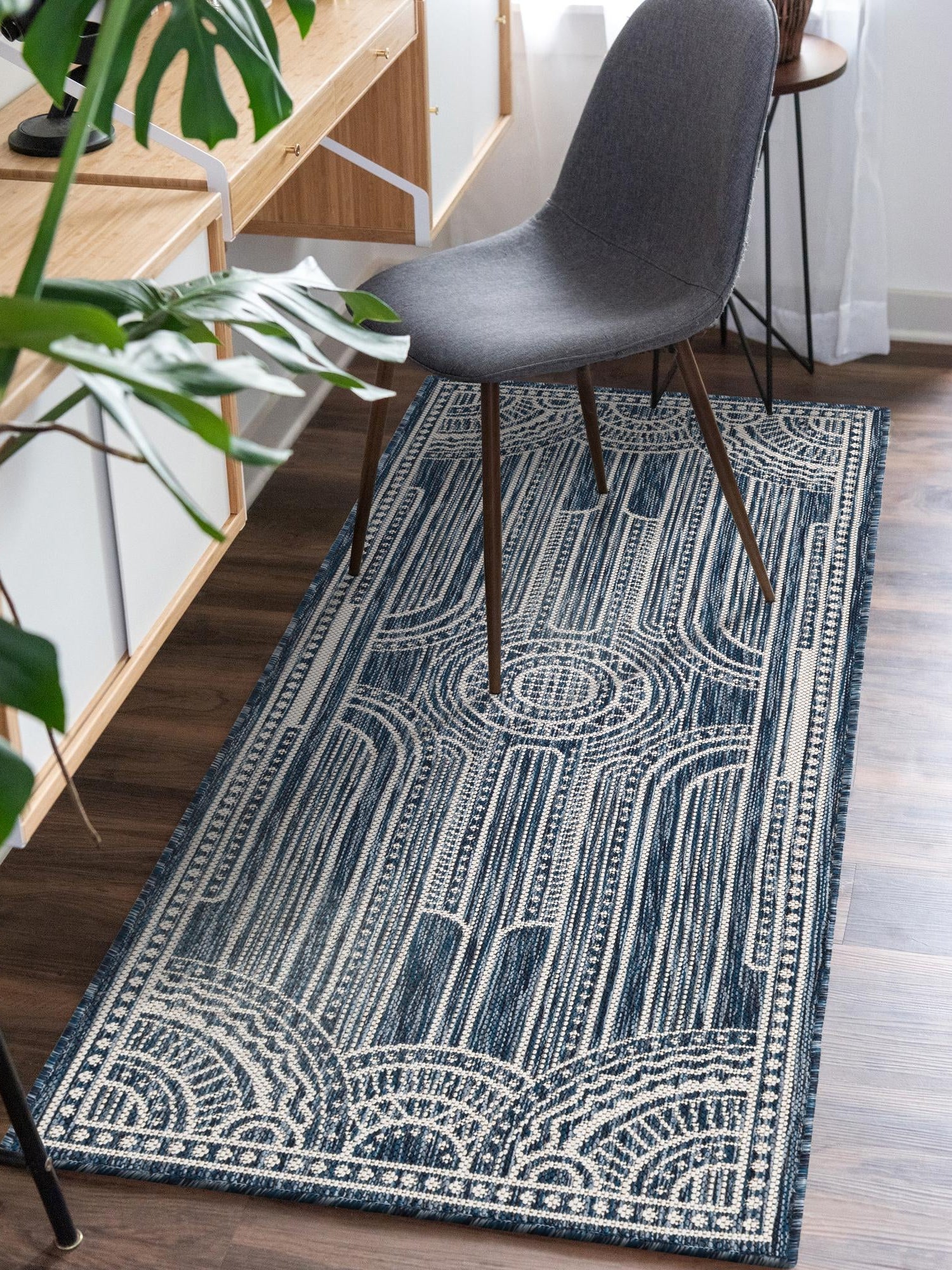 Blue 2' x 5' 3 Outdoor Traditional Runner Area Rug Weather Resistant for Patio, Deck, Terrace, Balcony, Porch Classical Design Outside Carpet for Sale at Rug Engine