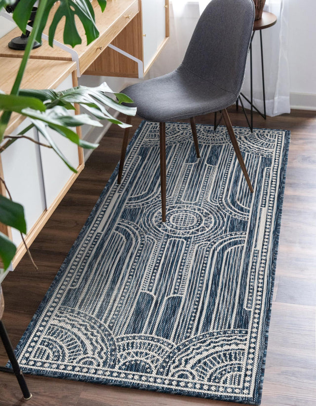Blue 2' x 6' 1 Outdoor Traditional Runner Area Rug Weather Resistant for Patio, Deck, Terrace, Balcony, Porch Classical Design Outside Carpet for Sale at Rug Engine