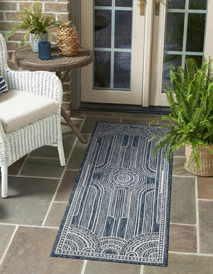 Blue 2' x 8' Outdoor Traditional Runner Area Rug Weather Resistant for Patio, Deck, Terrace, Balcony, Porch Classical Design Outside Carpet for Sale at Rug Engine