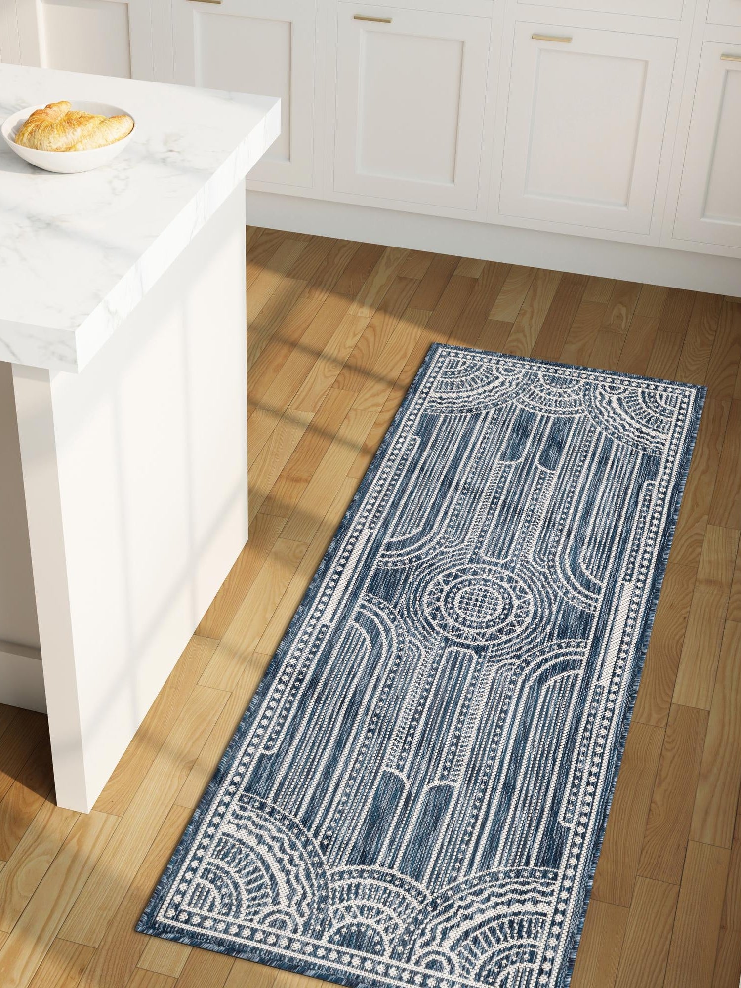 Blue 2' x 5' 3 Outdoor Traditional Runner Area Rug Weather Resistant for Patio, Deck, Terrace, Balcony, Porch Classical Design Outside Carpet for Sale at Rug Engine
