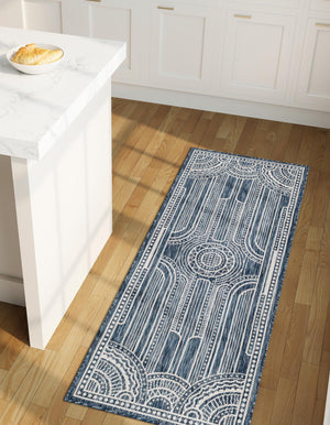 Blue 2' x 5' 3 Outdoor Traditional Runner Area Rug Weather Resistant for Patio, Deck, Terrace, Balcony, Porch Classical Design Outside Carpet for Sale at Rug Engine