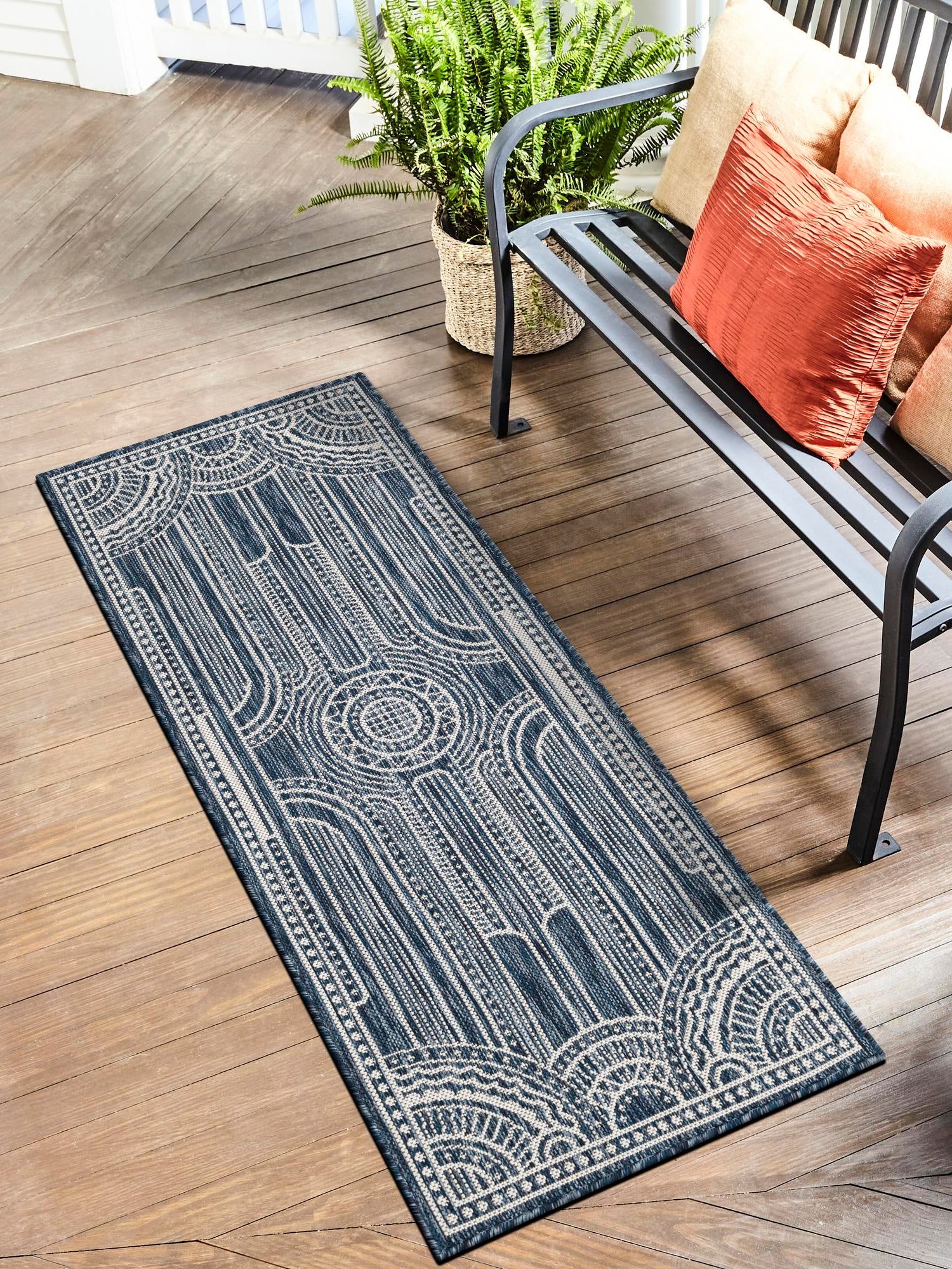 Blue 2' x 5' 3 Outdoor Traditional Runner Area Rug Weather Resistant for Patio, Deck, Terrace, Balcony, Porch Classical Design Outside Carpet for Sale at Rug Engine