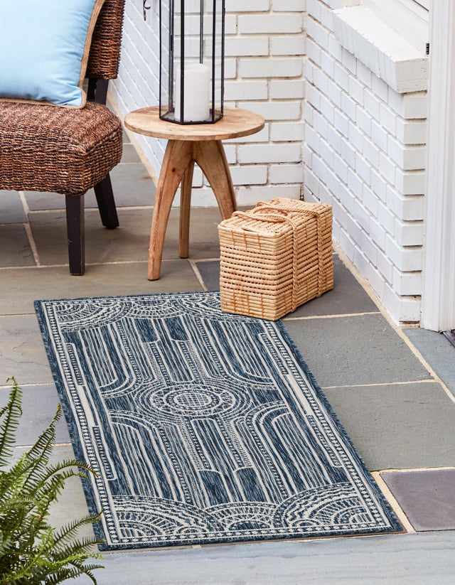 Blue 2' x 8' Outdoor Traditional Runner Area Rug Weather Resistant for Patio, Deck, Terrace, Balcony, Porch Classical Design Outside Carpet for Sale at Rug Engine