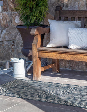 Blue 2' x 6' 1 Outdoor Traditional Runner Area Rug Weather Resistant for Patio, Deck, Terrace, Balcony, Porch Classical Design Outside Carpet for Sale at Rug Engine