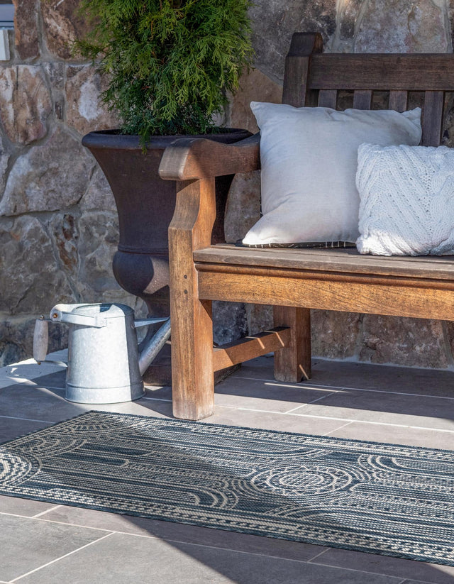 Blue 2' x 6' 1 Outdoor Traditional Runner Area Rug Weather Resistant for Patio, Deck, Terrace, Balcony, Porch Classical Design Outside Carpet for Sale at Rug Engine
