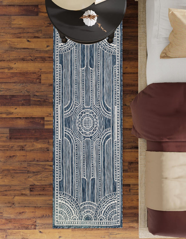 Blue 2' x 6' 1 Outdoor Traditional Runner Area Rug Weather Resistant for Patio, Deck, Terrace, Balcony, Porch Classical Design Outside Carpet for Sale at Rug Engine