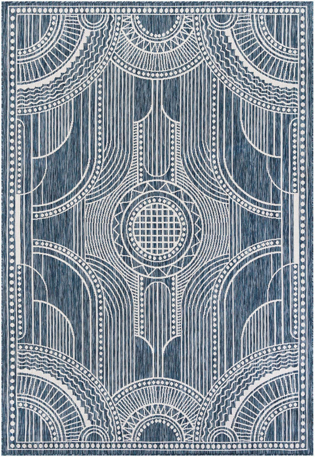Blue 6' 1 x 9' Outdoor Traditional Rectangle Area Rug Weather Resistant for Patio, Deck, Terrace, Balcony, Porch Classical Design Outside Carpet for Sale at Rug Engine