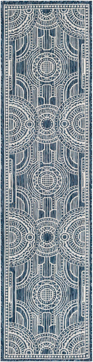 Blue 2' x 8' Outdoor Traditional Runner Area Rug Weather Resistant for Patio, Deck, Terrace, Balcony, Porch Classical Design Outside Carpet for Sale at Rug Engine