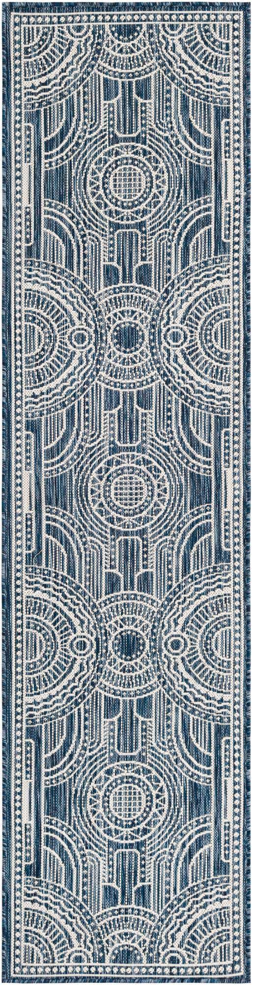 Blue 2' x 8' Outdoor Traditional Runner Area Rug Weather Resistant for Patio, Deck, Terrace, Balcony, Porch Classical Design Outside Carpet for Sale at Rug Engine