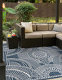 Blue 10' x 10' Outdoor Traditional Square Area Rug Weather Resistant for Patio, Deck, Terrace, Balcony, Porch Classical Design Outside Carpet for Sale at Rug Engine