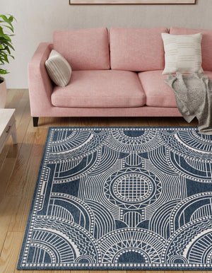 Blue 12' x 12' Outdoor Traditional Square Area Rug Weather Resistant for Patio, Deck, Terrace, Balcony, Porch Classical Design Outside Carpet for Sale at Rug Engine