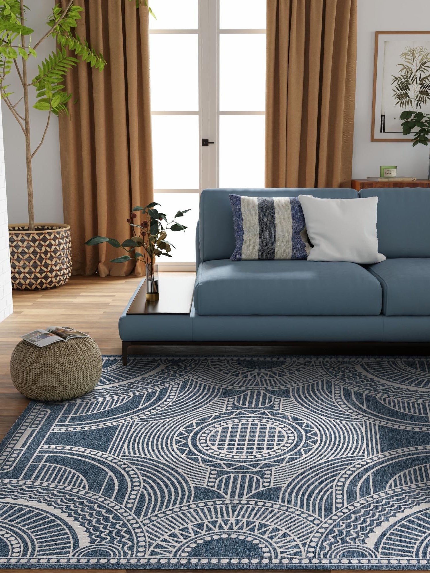 Blue 12' x 12' Outdoor Traditional Square Area Rug Weather Resistant for Patio, Deck, Terrace, Balcony, Porch Classical Design Outside Carpet for Sale at Rug Engine