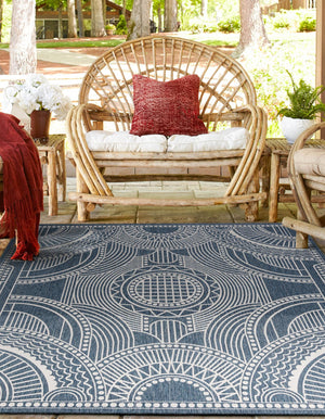 Blue 12' x 12' Outdoor Traditional Square Area Rug Weather Resistant for Patio, Deck, Terrace, Balcony, Porch Classical Design Outside Carpet for Sale at Rug Engine