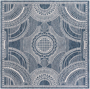 Blue 7' 10 x 7' 10 Outdoor Traditional Square Area Rug Weather Resistant for Patio, Deck, Terrace, Balcony, Porch Classical Design Outside Carpet for Sale at Rug Engine