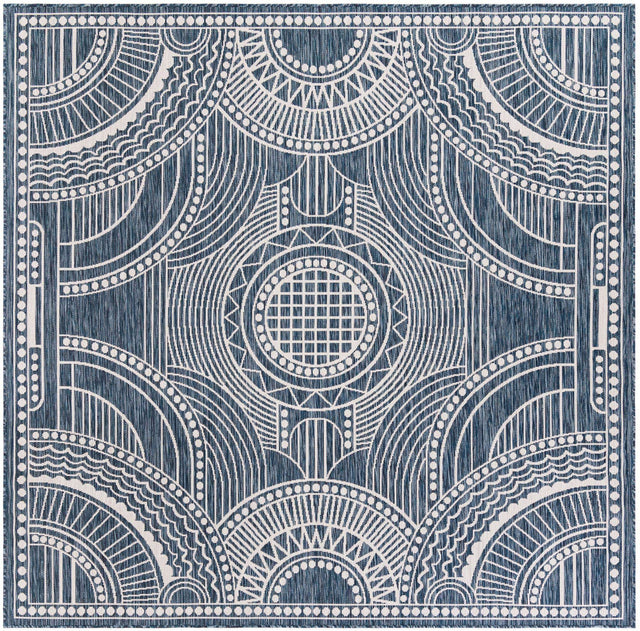 Blue 7' 10 x 7' 10 Outdoor Traditional Square Area Rug Weather Resistant for Patio, Deck, Terrace, Balcony, Porch Classical Design Outside Carpet for Sale at Rug Engine
