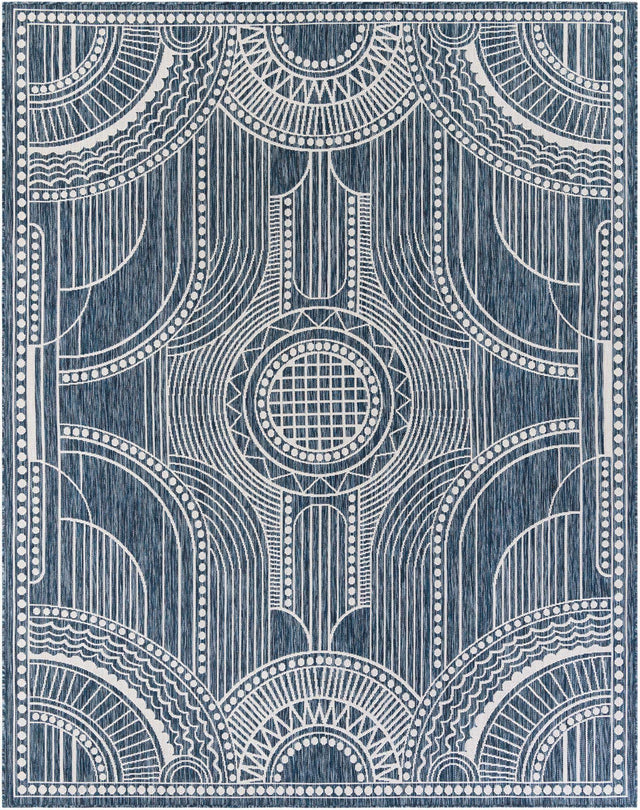Blue 7' 10 x 10' Outdoor Traditional Rectangle Area Rug Weather Resistant for Patio, Deck, Terrace, Balcony, Porch Classical Design Outside Carpet for Sale at Rug Engine