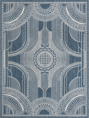 Blue 9' x 12' Outdoor Traditional Rectangle Area Rug Weather Resistant for Patio, Deck, Terrace, Balcony, Porch Classical Design Outside Carpet for Sale at Rug Engine
