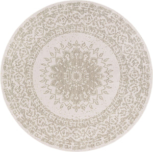 Gray 10' x 10' Outdoor Traditional Round Area Rug Weather Resistant for Patio, Deck, Terrace, Balcony, Porch