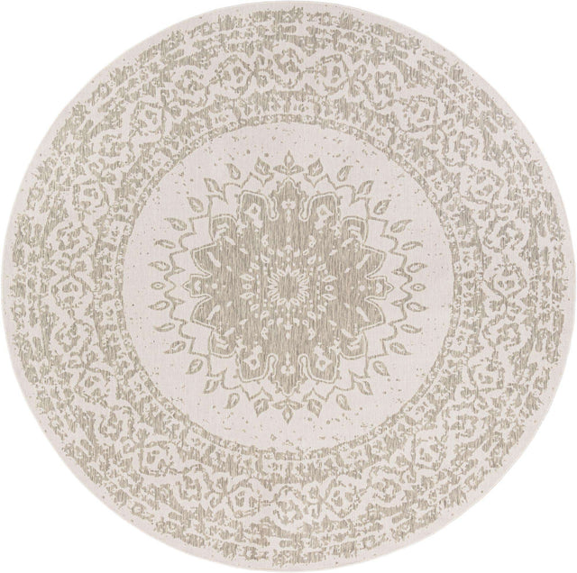 Gray 10' x 10' Outdoor Traditional Round Area Rug Weather Resistant for Patio, Deck, Terrace, Balcony, Porch