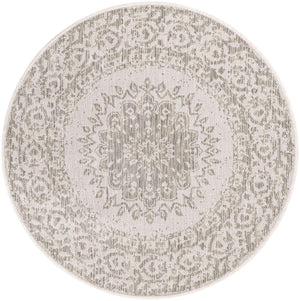 Gray 3' 1 x 3' 1 Outdoor Traditional Round Area Rug Weather Resistant for Patio, Deck, Terrace, Balcony, Porch Classical Design Outside Carpet for Sale at Rug Engine