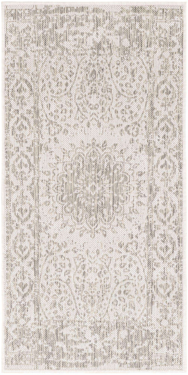 Gray 2' x 4' 1 Outdoor Traditional Runner Area Rug Weather Resistant for Patio, Deck, Terrace, Balcony, Porch Classical Design Outside Carpet for Sale at Rug Engine