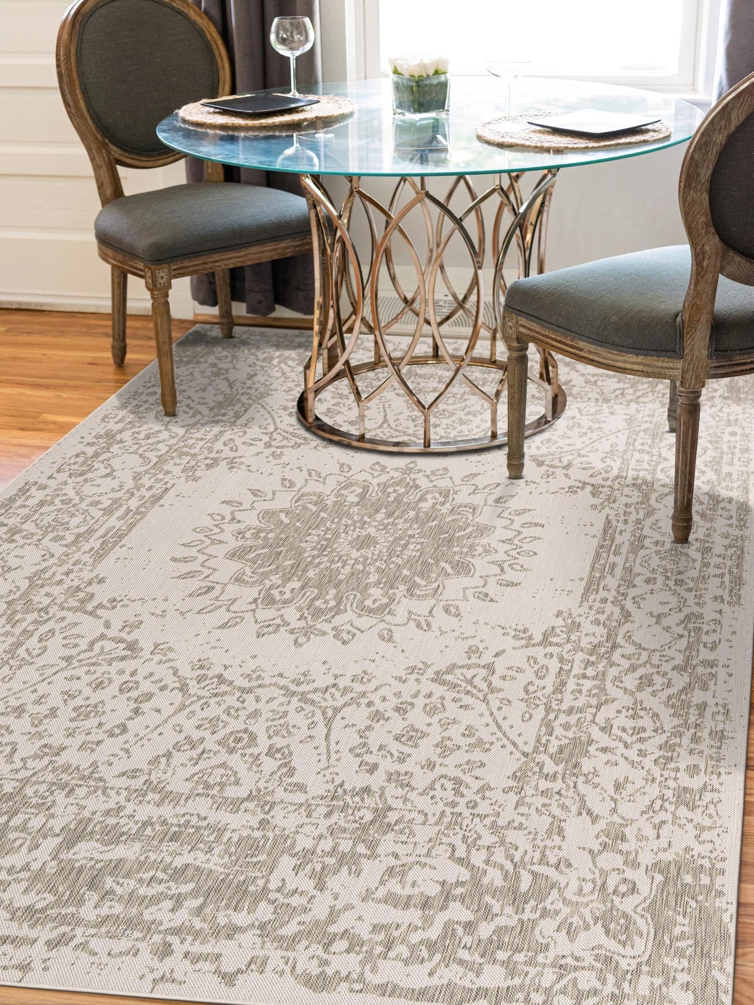 Gray 2' x 3' 1 Outdoor Traditional Rectangle Area Rug Weather Resistant for Patio, Deck, Terrace, Balcony, Porch Classical Design Outside Carpet for Sale at Rug Engine