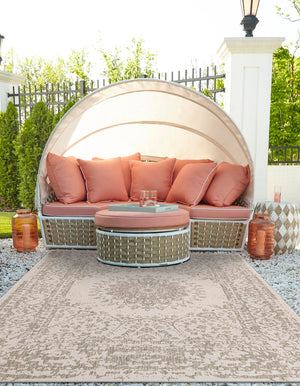 Gray 7' 10 x 10' Outdoor Traditional Rectangle Area Rug Weather Resistant for Patio, Deck, Terrace, Balcony, Porch Classical Design Outside Carpet for Sale at Rug Engine