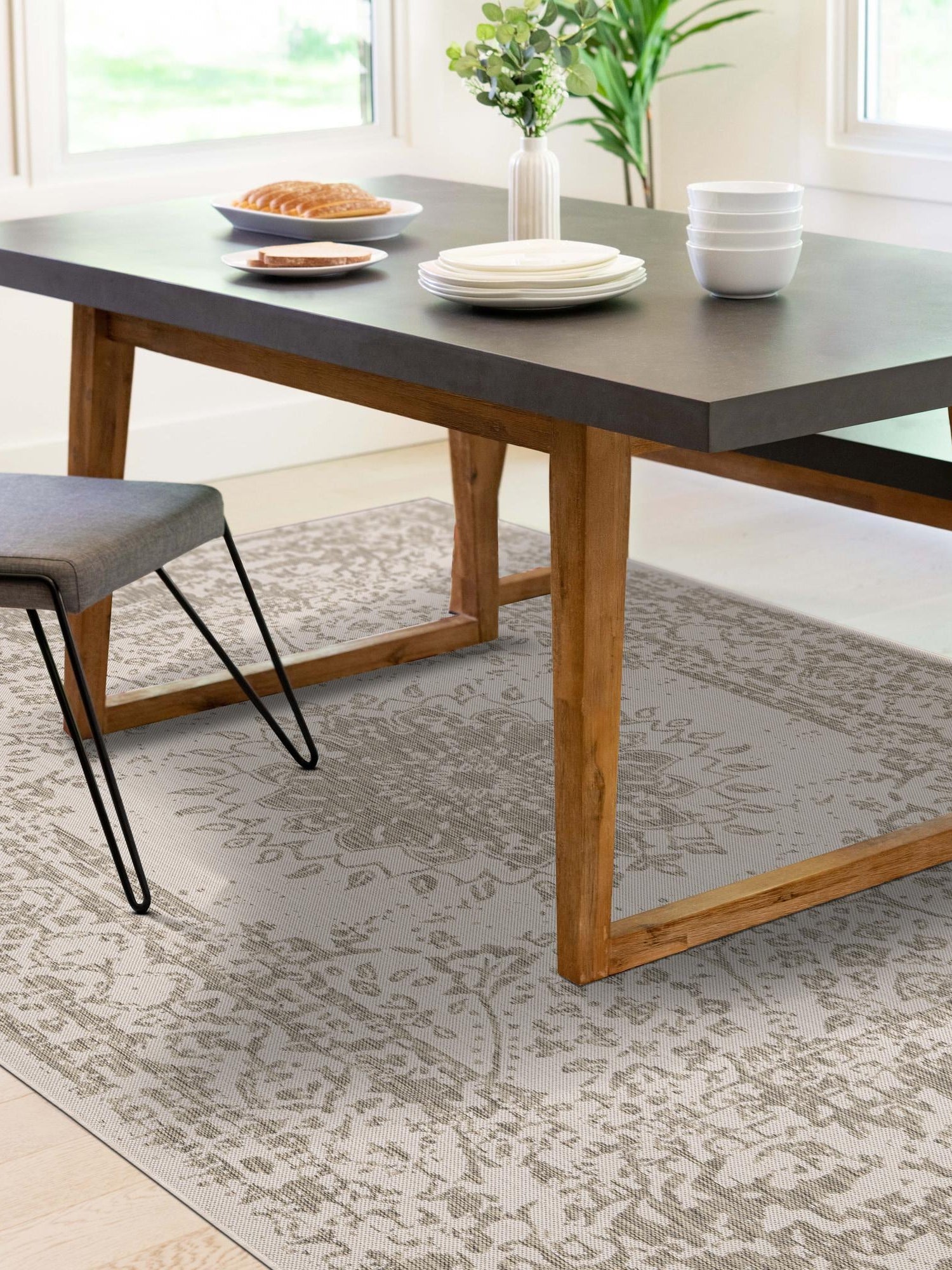Gray 2' x 3' 1 Outdoor Traditional Rectangle Area Rug Weather Resistant for Patio, Deck, Terrace, Balcony, Porch Classical Design Outside Carpet for Sale at Rug Engine