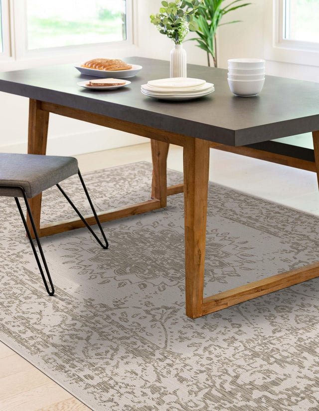 Gray 5' 3 x 8' Outdoor Traditional Rectangle Area Rug Weather Resistant for Patio, Deck, Terrace, Balcony, Porch Classical Design Outside Carpet for Sale at Rug Engine