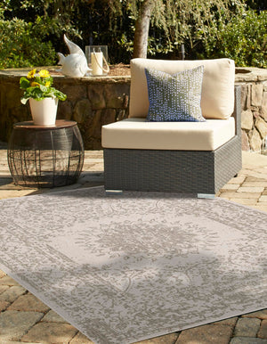 Gray 2' x 3' 1 Outdoor Traditional Rectangle Area Rug Weather Resistant for Patio, Deck, Terrace, Balcony, Porch Classical Design Outside Carpet for Sale at Rug Engine