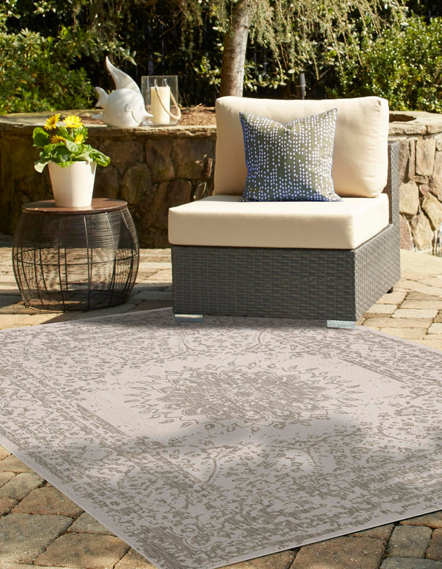 Gray 2' x 3' 1 Outdoor Traditional Rectangle Area Rug Weather Resistant for Patio, Deck, Terrace, Balcony, Porch Classical Design Outside Carpet for Sale at Rug Engine