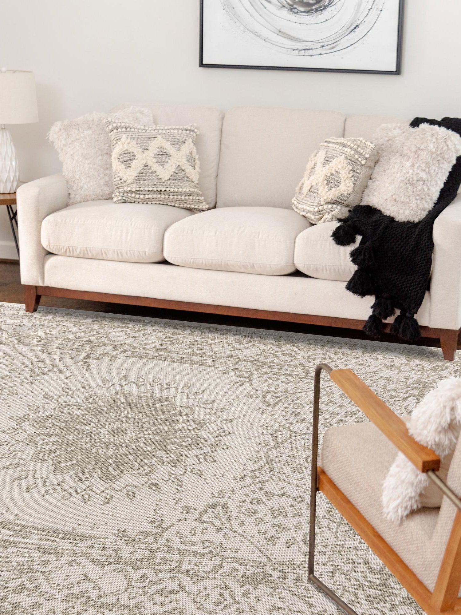 Gray 5' 3 x 8' Outdoor Traditional Rectangle Area Rug Weather Resistant for Patio, Deck, Terrace, Balcony, Porch Classical Design Outside Carpet for Sale at Rug Engine