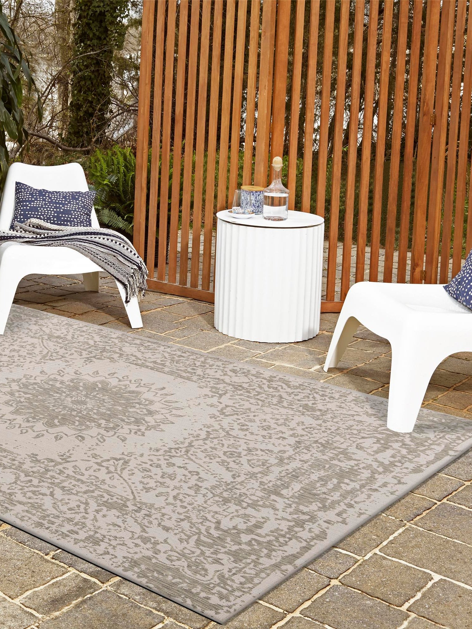 Gray 7' 10 x 10' Outdoor Traditional Rectangle Area Rug Weather Resistant for Patio, Deck, Terrace, Balcony, Porch Classical Design Outside Carpet for Sale at Rug Engine