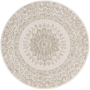 Gray 6' 1 x 6' 1 Outdoor Traditional Round Area Rug Weather Resistant for Patio, Deck, Terrace, Balcony, Porch Classical Design Outside Carpet for Sale at Rug Engine