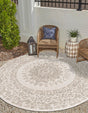 Gray 12' x 12' Outdoor Traditional Round Area Rug Weather Resistant for Patio, Deck, Terrace, Balcony, Porch Classical Design Outside Carpet for Sale at Rug Engine