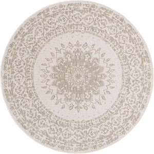Gray 7' 10 x 7' 10 Outdoor Traditional Round Area Rug Weather Resistant for Patio, Deck, Terrace, Balcony, Porch Classical Design Outside Carpet for Sale at Rug Engine