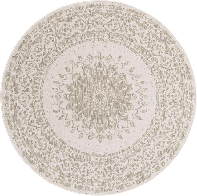 Gray 7' 10 x 7' 10 Outdoor Traditional Round Area Rug Weather Resistant for Patio, Deck, Terrace, Balcony, Porch Classical Design Outside Carpet for Sale at Rug Engine