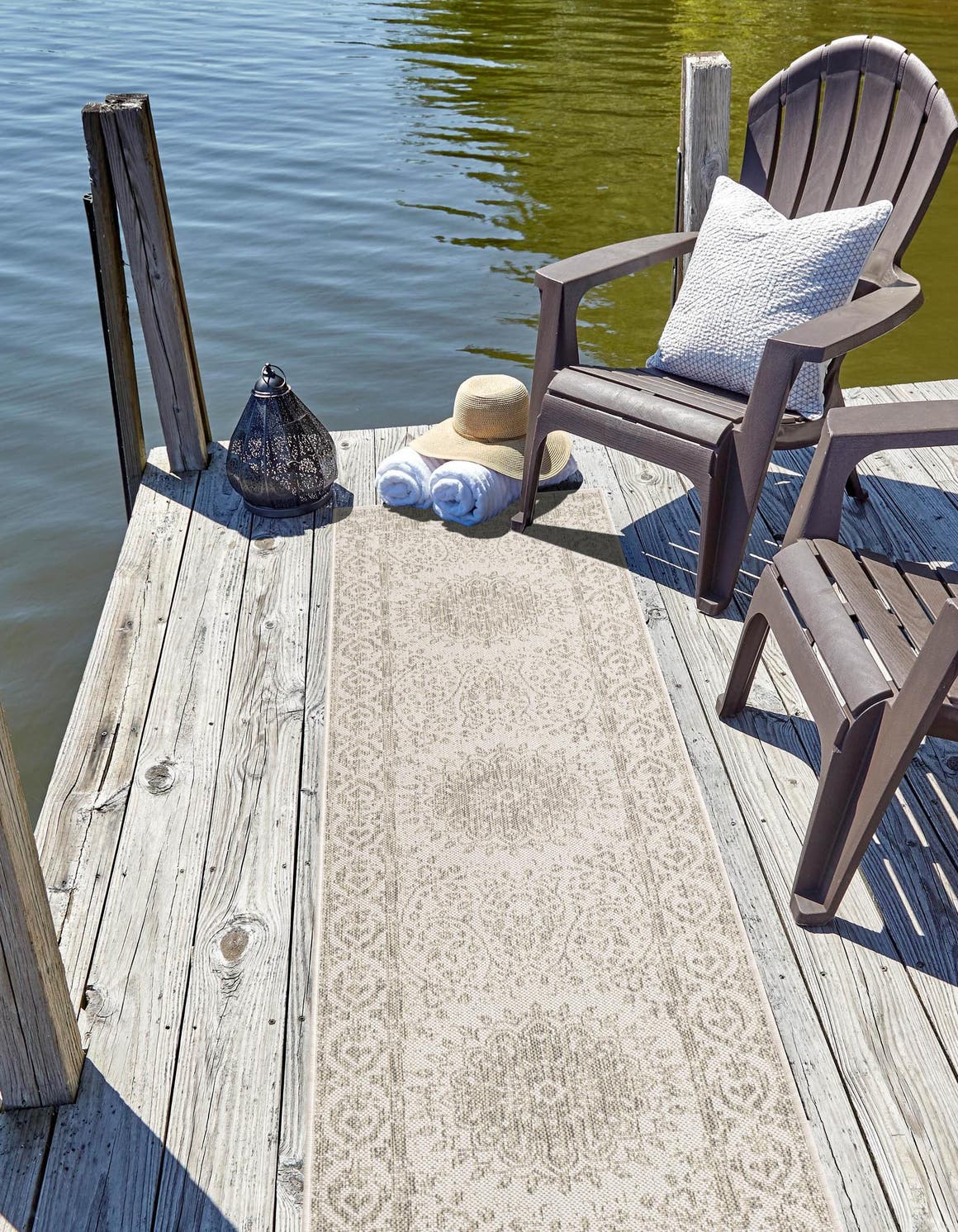 Gray 2' x 5' 3 Outdoor Traditional Runner Area Rug Weather Resistant for Patio, Deck, Terrace, Balcony, Porch Classical Design Outside Carpet for Sale at Rug Engine