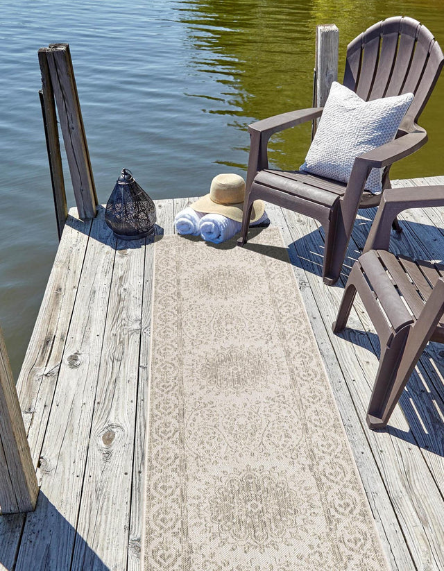 Gray 2' x 5' 3 Outdoor Traditional Runner Area Rug Weather Resistant for Patio, Deck, Terrace, Balcony, Porch Classical Design Outside Carpet for Sale at Rug Engine