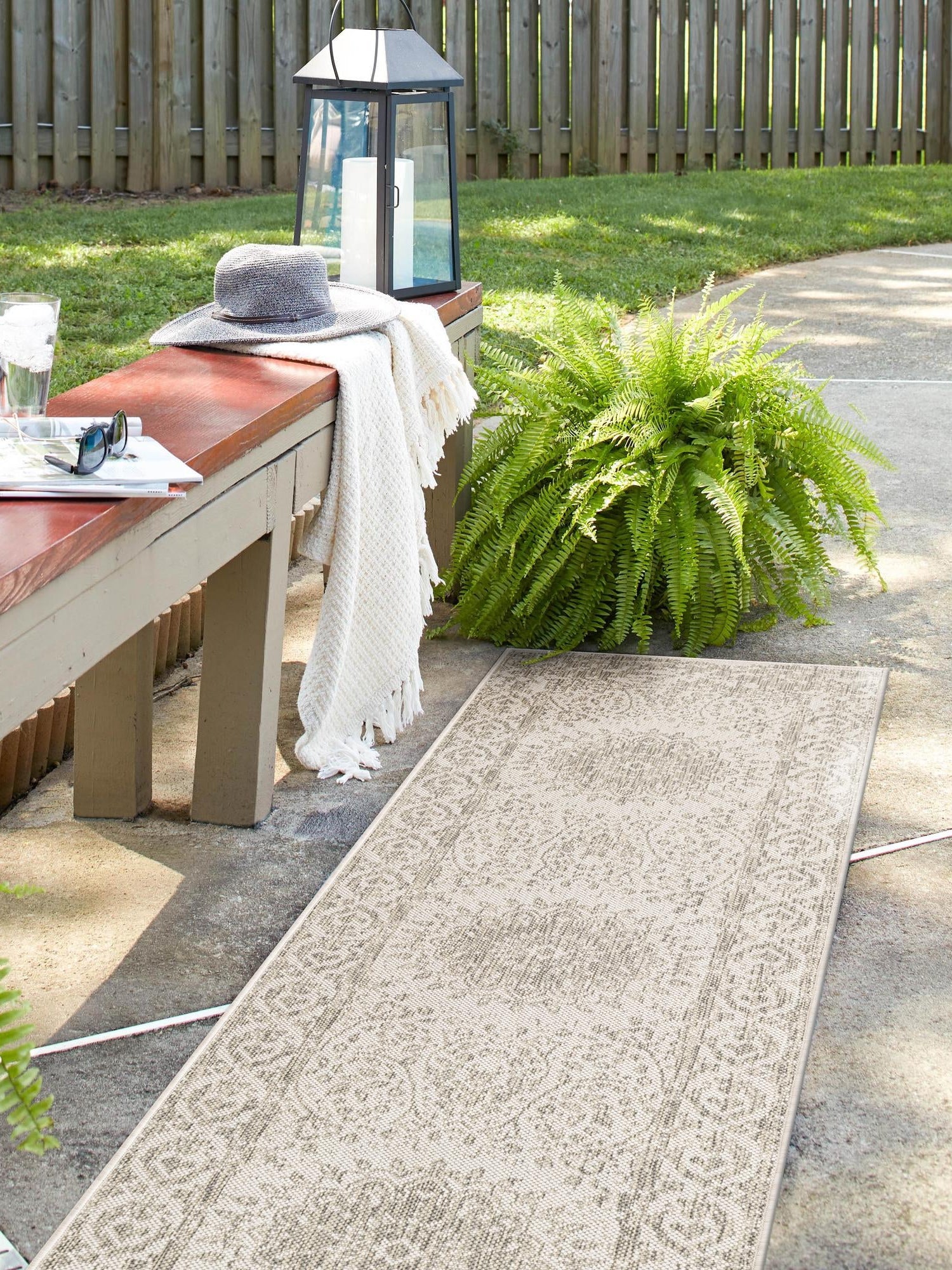 Gray 2' x 8' Outdoor Traditional Runner Area Rug Weather Resistant for Patio, Deck, Terrace, Balcony, Porch Classical Design Outside Carpet for Sale at Rug Engine
