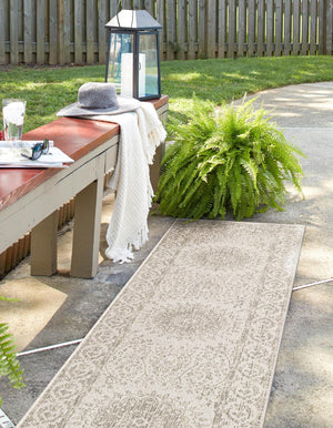 Gray 2' x 8' Outdoor Traditional Runner Area Rug Weather Resistant for Patio, Deck, Terrace, Balcony, Porch Classical Design Outside Carpet for Sale at Rug Engine