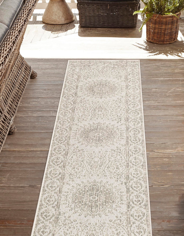Gray 2' x 4' 1 Outdoor Traditional Runner Area Rug Weather Resistant for Patio, Deck, Terrace, Balcony, Porch Classical Design Outside Carpet for Sale at Rug Engine