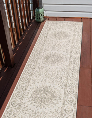 Gray 2' x 6' 1 Outdoor Traditional Runner Area Rug Weather Resistant for Patio, Deck, Terrace, Balcony, Porch Classical Design Outside Carpet for Sale at Rug Engine