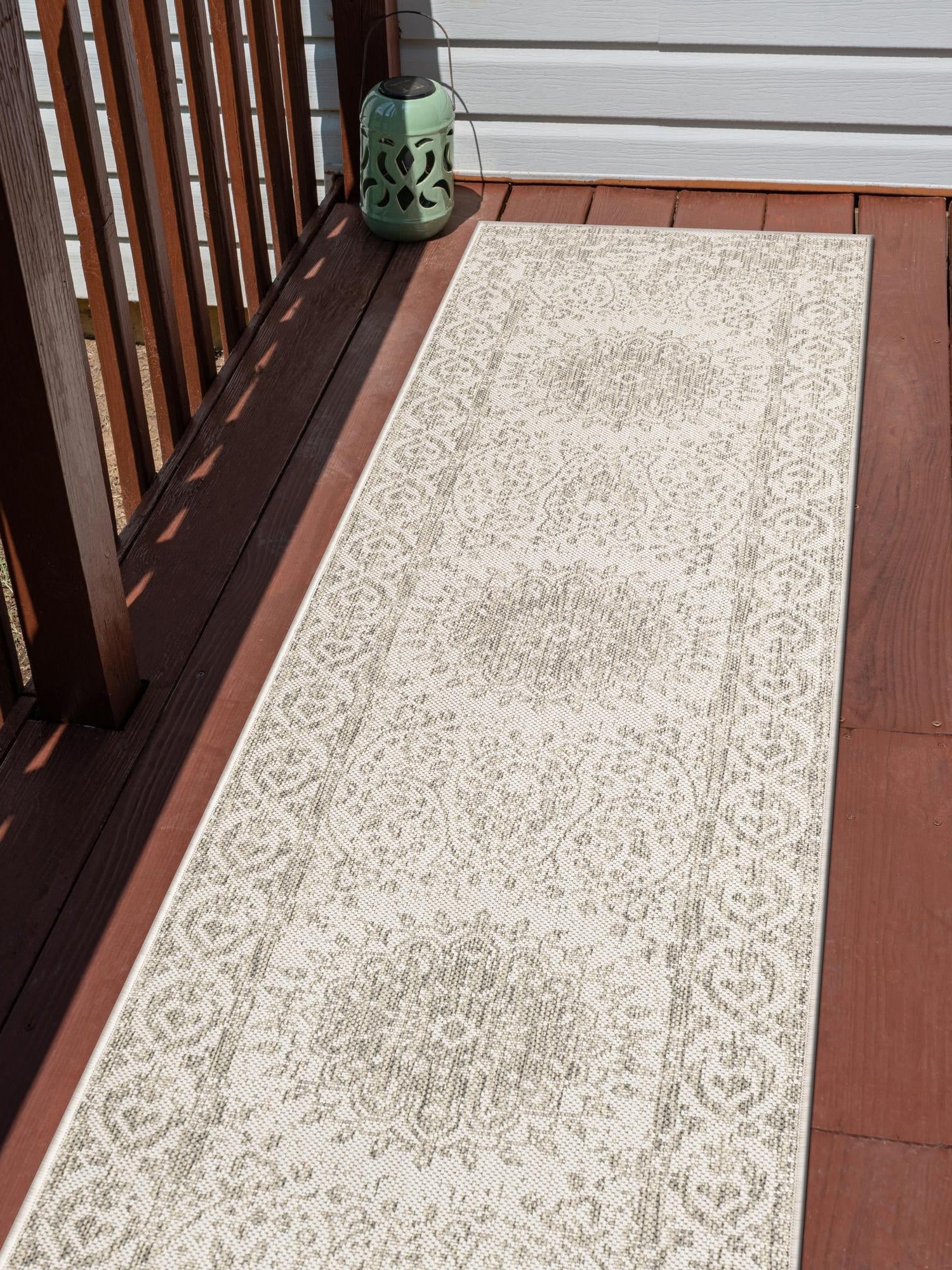 Gray 2' 7 x 12' Outdoor Traditional Runner Area Rug Weather Resistant for Patio, Deck, Terrace, Balcony, Porch Classical Design Outside Carpet for Sale at Rug Engine