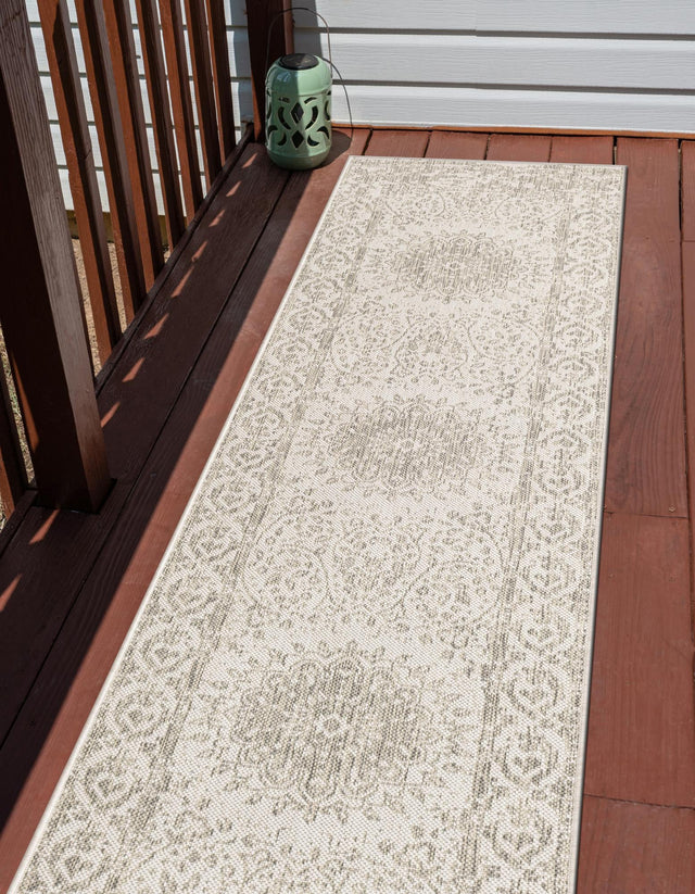 Gray 2' 7 x 12' Outdoor Traditional Runner Area Rug Weather Resistant for Patio, Deck, Terrace, Balcony, Porch Classical Design Outside Carpet for Sale at Rug Engine