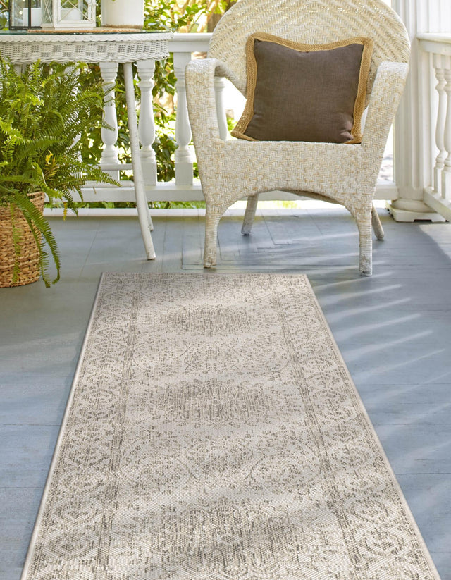Gray 2' x 4' 1 Outdoor Traditional Runner Area Rug Weather Resistant for Patio, Deck, Terrace, Balcony, Porch Classical Design Outside Carpet for Sale at Rug Engine