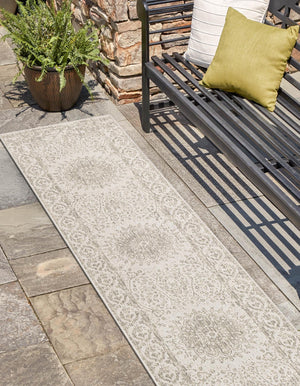 Gray 2' x 6' 1 Outdoor Traditional Runner Area Rug Weather Resistant for Patio, Deck, Terrace, Balcony, Porch Classical Design Outside Carpet for Sale at Rug Engine
