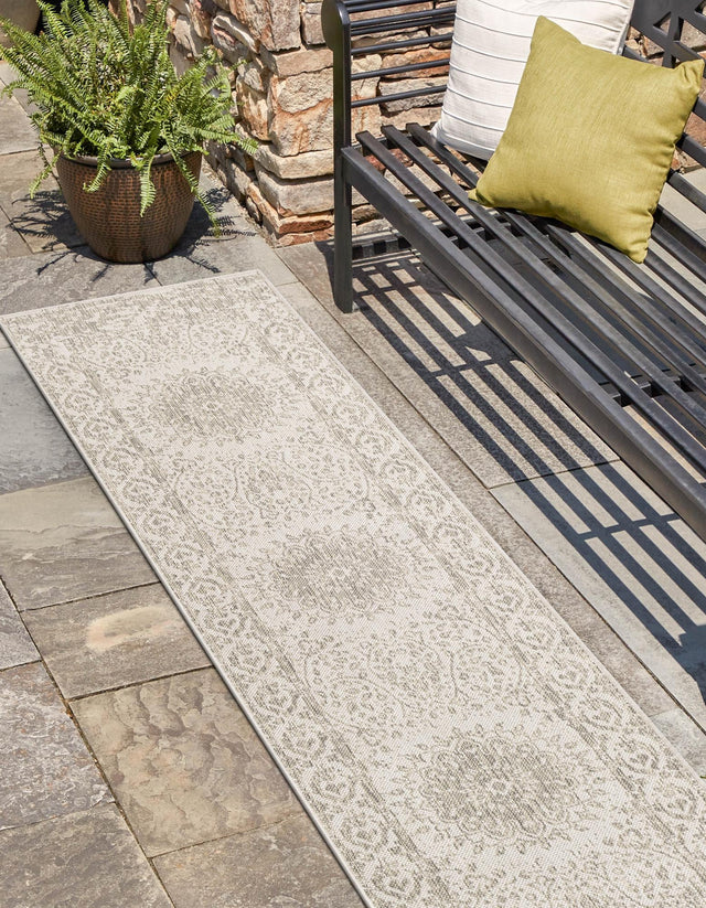 Gray 2' x 6' 1 Outdoor Traditional Runner Area Rug Weather Resistant for Patio, Deck, Terrace, Balcony, Porch Classical Design Outside Carpet for Sale at Rug Engine