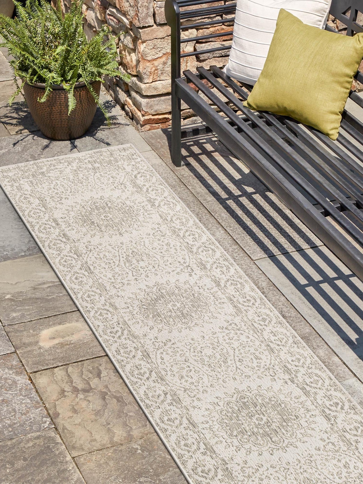 Gray 2' x 5' 3 Outdoor Traditional Runner Area Rug Weather Resistant for Patio, Deck, Terrace, Balcony, Porch Classical Design Outside Carpet for Sale at Rug Engine