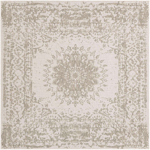 Gray 7' 10 x 7' 10 Outdoor Traditional Square Area Rug Weather Resistant for Patio, Deck, Terrace, Balcony, Porch Classical Design Outside Carpet for Sale at Rug Engine
